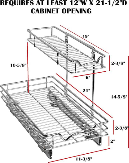 HOLDN’ STORAGE Two Tier Under Sink Organizers and Storage - Slide Out Cabinet Organizer w/Sliding Drawers for Cabinets- Lifetime Limited Warranty 11" Wx21 Dx15”H Chrome, Requires 12-1/2” Opening