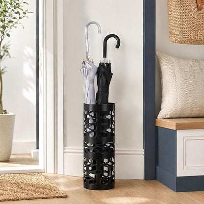 ZENFUN Umbrella Stand, Black Metal Umbrella Holder Freestanding, Cane Walk Stick Holder, Round Umbrella Rack for Entryway, Home, Office, 5.9 x 5.9 x 15.7 Inches
