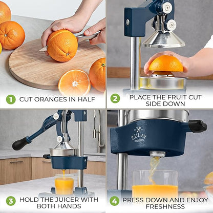Zulay Kitchen Cast Iron Juicer - Heavy Duty Manual Juicer with Detachable Strainers for Easy Cleaning, Orange Juice Press for Citrus Fruits, Perfect for Bartenders, Juice Lovers & Health Enthusiasts