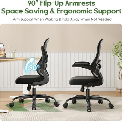 Office Chair Ergonomic Desk Chair - Mesh Comfy Home Desk Office Chairs with Wheels Adjustable Lumbar Support Flip up Armrest Executive Rolling Swivel Teacher Task Computer Chair Black