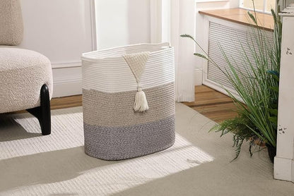 Tall Laundry Basket With Handles,Woven Cotton Rope Big Laundry Hamper Sorters,Versatile Storage for Dirty Clothes,Baby Toys,and Blankets in Bathroom, Nursery,and Living Room (Gradient Brown, 80L)