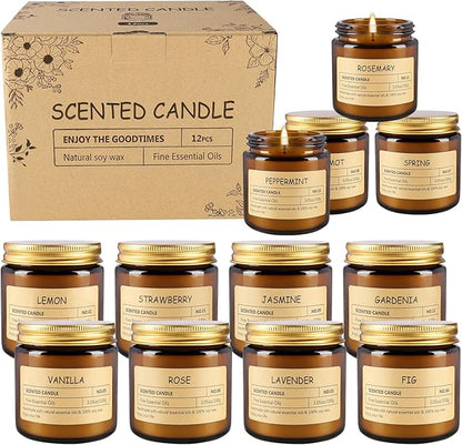 12Pack Scented Candle Set - Aromatherapy Candle Gift Set – Long Lasting Jar Candles for Men| Women, Ideal for Birthdays, Mother's Day Thanksgiving Gifts