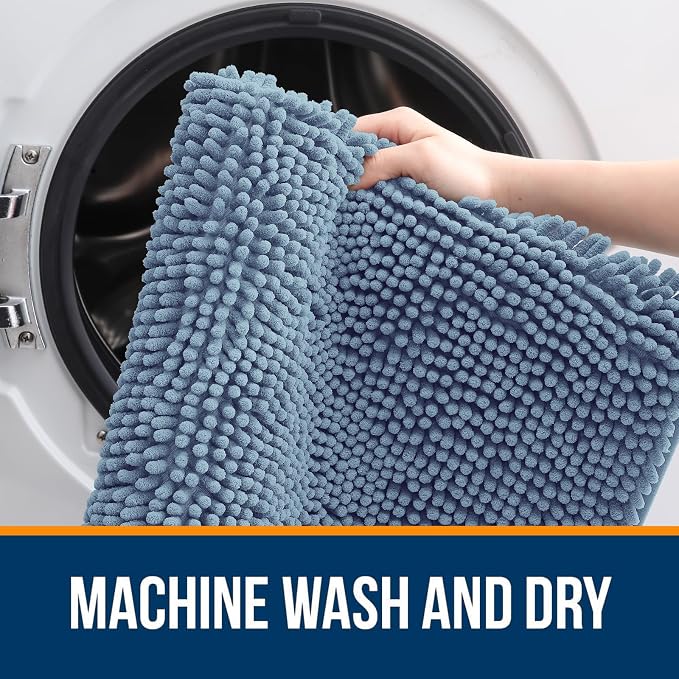 OLANLY Large Bathroom Rugs 45x27, Extra Soft Absorbent Chenille Bath Rugs, Rubber Backing Quick Dry, Machine Washable Bath Mats for Bathroom Floor, Tub and Shower, Home Decor Accessories, Airy Blue