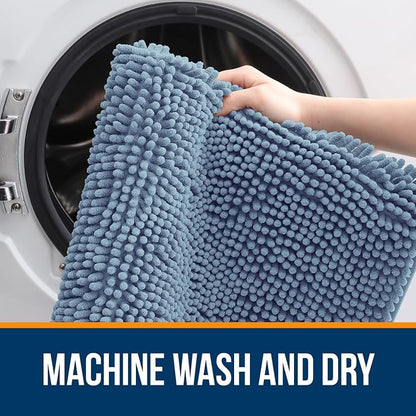 OLANLY Bathroom Rugs 34x21, Extra Soft Absorbent Chenille Bath Rugs, Rubber Backing Quick Dry, Machine Washable Bath Mats for Bathroom Floor, Tub and Shower, Home Decor Accessories, Airy Blue