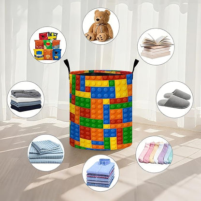 Colorful Building Blocks Laundry Basket Laundry Hamper With Handles Collapsible Laundry Baskets Storage Basket For Room Bathroom Bedroom Decor