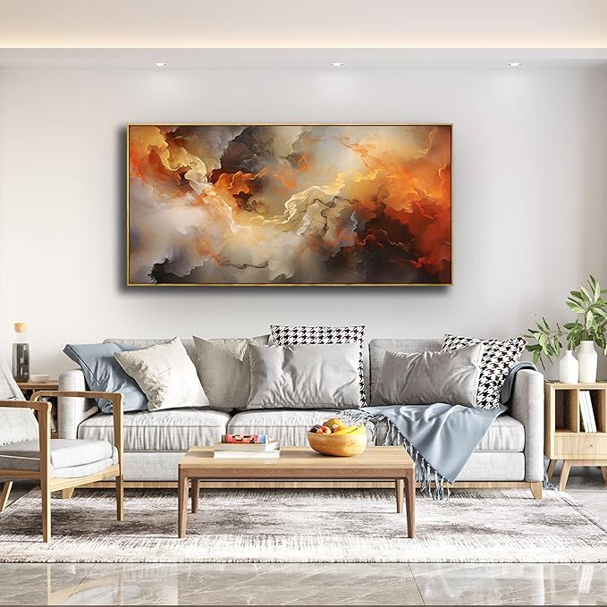 VHMING Abstract Wall Art Framed Ready to Hang Home Decor Orange White Artwork Wall Art Prints Canvas Painting Large Size for Living Room Bedroom Office Decoration 24"x48"