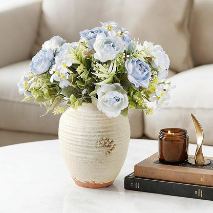 Ceramic Decorative Flower Vase 7.4 Inch Pottery Rustic Farmhouse Boho Terracotta Vase for Home Decor, Table, Living Room, Bathroom, Shelf, Mantel Decoration