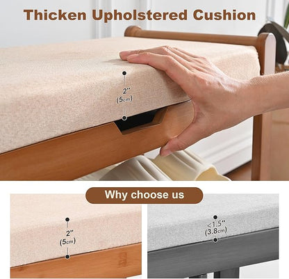 Shoe Rack Bench, Shoe Storage Bench with Cushion, 27.6in Entryway Bench with Lift Top Hidden Storage Holds Up to 330lb for Bedroom Living Room