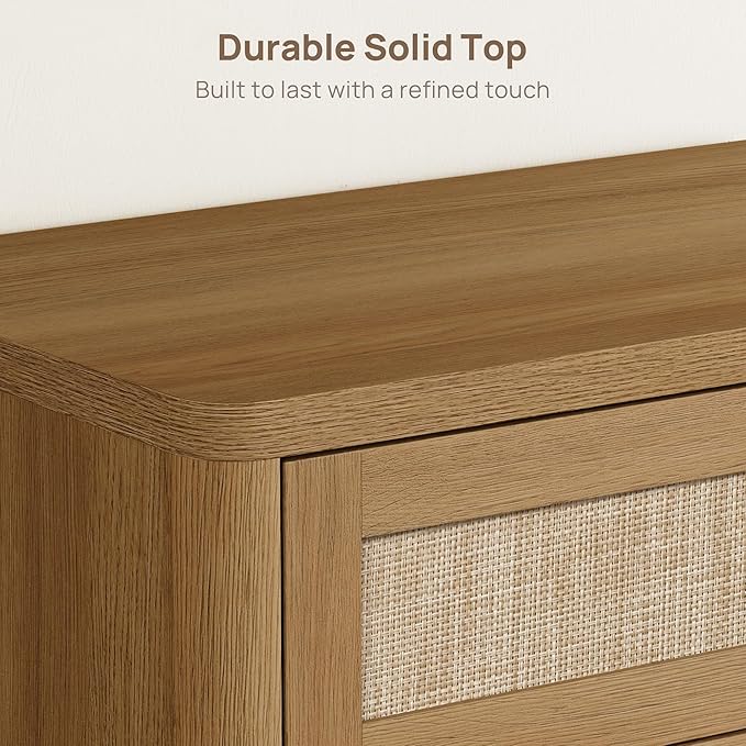 SICOTAS 4 Drawer Dresser for Bedroom-40.59'' Tall Rattan Bedroom Dressers with Oversized Drawers, Modern Wooden Chest of Drawers, Push-to-Open Storage Dresser for Closet, Nursery, Amber Oak, 3PCS