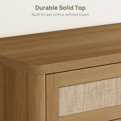 SICOTAS 4 Drawer Dresser for Bedroom-40.59'' Tall Rattan Bedroom Dressers with Oversized Drawers, Modern Wooden Chest of Drawers, Push-to-Open Storage Dresser for Closet, Nursery, Amber Oak, 3PCS