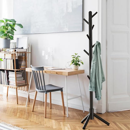 Simple Houseware Wooden Coat Rack Stand Garment Adjustable Tree Rack, 9 Hooks, Black