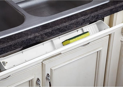 Rev-A-Shelf 24" Tip-Out Plastic Sink Tray for Kitchen and Bathroom Base Cabinets, Large Pullout Vanity Shelf Home Organizer, White, LD-6591-24-11-1