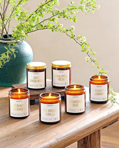 AOOVOO Candles Set - 6PC Scented Candles, Soy Candle, Aromatherapy Candle, Soy Wax Candle, Candle for Home Scented, Lavender/Vanilla/Eucalyptus/Sage/Jasmine/Sandalwood