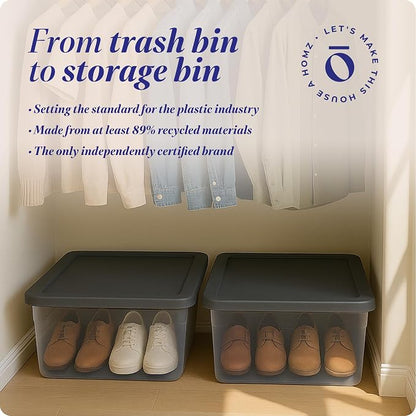 HOMZ 2-Pack Snaplock, Small Clear Plastic Storage Organizer Bins w/ Lids, 28 Quart, Gray - Stackable Container Boxes for Bedroom, Bathroom, Garage, and Office Organization