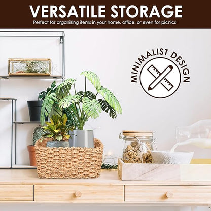 Wicker Storage Baskets For Organizing (Extra Small, Small and Medium), Brown