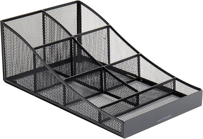 Mind Reader Countertop Organizer, Office Breakroom Supply Caddy for Cups Lids Stirrers and Condiments, Metal Mesh, Black