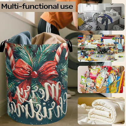 Merry Christmas Laundry Basket - Heavy Duty 60L Dirty Clothes Organizer, Water Resistant Foldable Hamper for Men Women