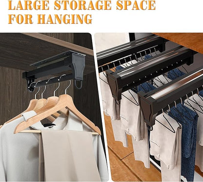 Alise Pull Out Clothes Hanger Rack for Closet,12 inch Heavy Duty Closets Rod with Automatic Soft-Close Mechanism for Closets,Closet Pull Out Metal Rod Organizer Hangers for Coats Pants Hangers,Black