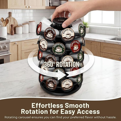 EVERIE Coffee Pod Carousel Organizer for Countertop, Holds 40 Single-Serve Coffee Pods, Smooth 360° Rotating Holder, Space-Saving Coffee Station Storage, Compact 8" x 8" x 12.4"