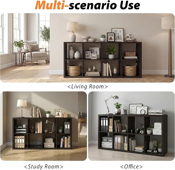 WannabeMyself【2026 Wooden Thick Frame】 8 Cube Storage Organizer with Anti-Tipping Kits, Reversible Open Back Book Shelf,Bookcase for Living Room,Bedroom,Entrance Hall,Office,11.6×48×24.6,Chocolate