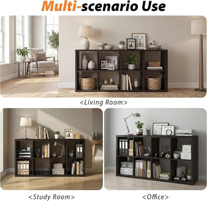 WannabeMyself【2026 Wooden Thick Frame】 8 Cube Storage Organizer with Anti-Tipping Kits, Reversible Open Back Book Shelf,Bookcase for Living Room,Bedroom,Entrance Hall,Office,11.6×48×24.6,Chocolate