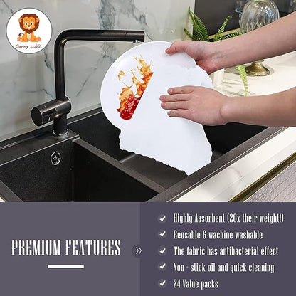 Sunny zzzZZ 24 Pack Kitchen Dishcloths - Does Not Shed Fluff - Reusable Dish Towels, Dish Cloths, Super Absorbent Coral Fleece Cleaning Cloths, Nonstick Oil Washable Fast Drying, 7 x 9 Inch (White)
