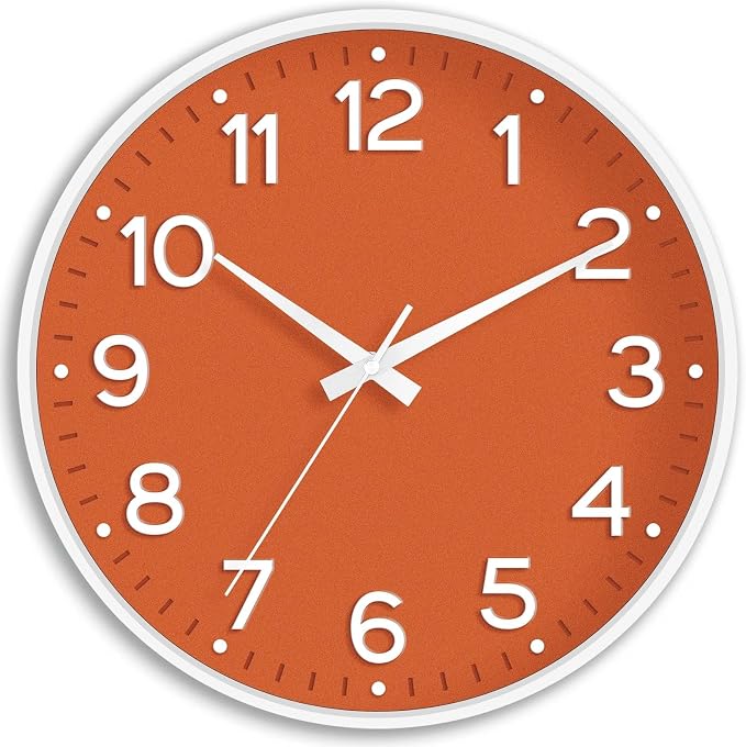 Roymnie Wall Clock 10 Inch Silent Wall Clocks Battery Operated-Modern Non Ticking Analog Clock Decorative for Kitchen Bedroom Office Bathroom(Orange)