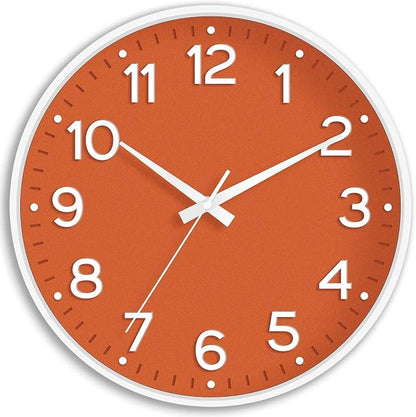 Roymnie Wall Clock 10 Inch Silent Wall Clocks Battery Operated-Modern Non Ticking Analog Clock Decorative for Kitchen Bedroom Office Bathroom(Orange)