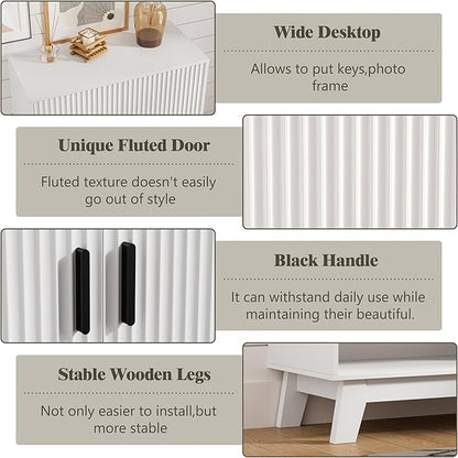 Shoe Cabinet Storage for Entryway with Doors, 5 Tier Fluted Shoe Organizer with Adjustable Shelves, Entryway Shoe Storage with Wooden Legs, Freestanding Hidden Shoe Rack for Front Door Entrance, White