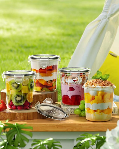 Canfanni Overnight Oats Containers with Lids, 4 Pack 13oz Overnight Oats Jars, Plastic Mason Jars, BPA Free, Portable, Leak Proof Oatmeal Containers for Yogurt, Soup, Cereal, Milk and Salad