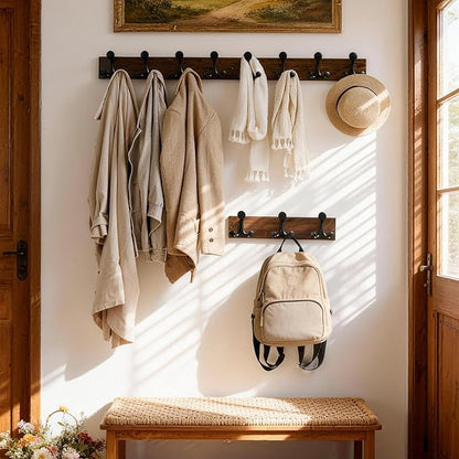 SKOLOO 17-Inch Wood Burnt Coat Rack Wall Mount with 3 Triple Hooks - Ideal for Family Entrances, Classrooms, and Pet Supplies Storage - Perfect Coat Hooks for Wall