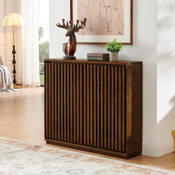 LKTART Buffet Cabinet Sideboard with Storage, Mid Century Modern Accent Credenza Cabinet with Doors & Shelves, Wood Coffee Bar Console Table for Dining Room,Kitchen,Entryway-Walnut