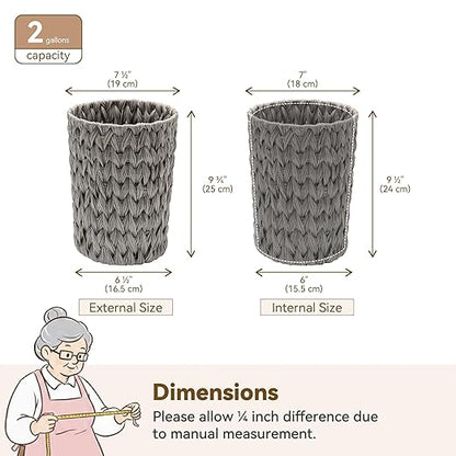 GRANNY SAYS Small Wicker Trash Can, 2 Gallon Bathroom Waste Basket, Small Bathroom Garbage Can, Plastic Trash Basket for Decor, Round Wastebaskets for Office, Bedroom, Cabinet, Grey