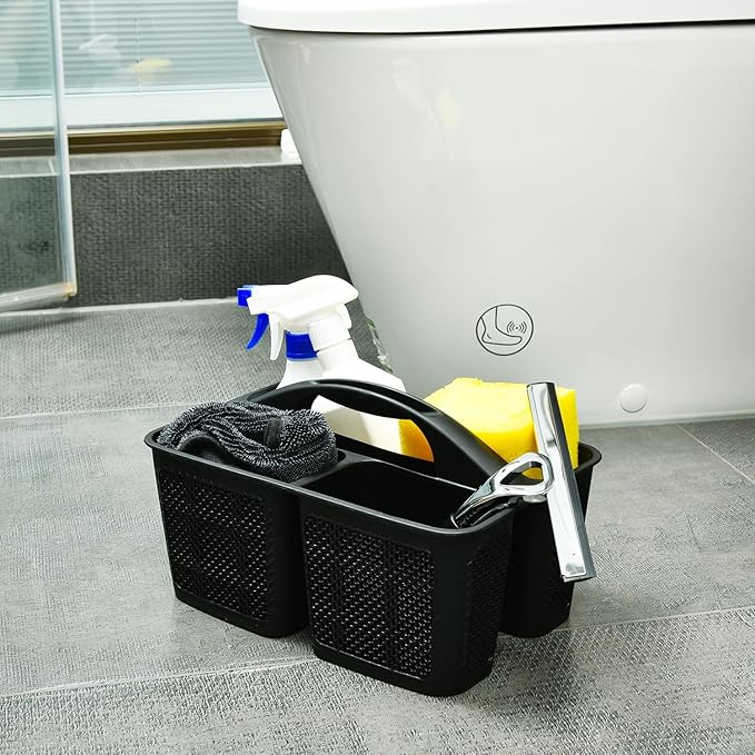 Plastic Black Shower Caddy Basket, Divided Cleaning Portable Shower Basket with Handle Compartments Storage Organizer for Bathroom, College, Kitchen, Dorm Room Essentials