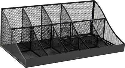 Mind Reader Countertop Organizer, 2 Tier Mesh Storage Caddy with 11 Compartments for Office Supplies, Breakroom Essentials, and Snacks