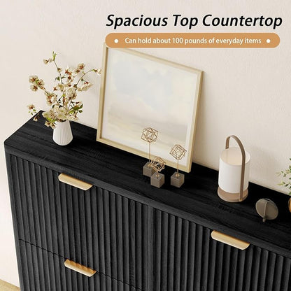 Shoe Storage Cabinet for Entryway with 4 Flip Drawers, 47.2" Large Modern Freestanding Shoe Organizer with Fluted Doors & Hidden Shoe Rack - Slim Enclosed Shoe Rack for Hallway (Black)