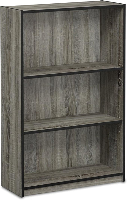 Furinno Jaya Book Shelf, 3-Tier Bookshelf, Bookcase with Adjustable Shelves, 9.5 x 24.5 x 40.3, for Living Room, Bedroom, Home Office, Grey Oak