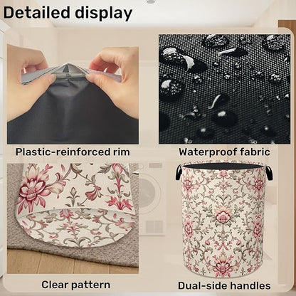 Vintage Floral Patterns Laundry Basket - Heavy Duty 60L Dirty Clothes Organizer, Water Resistant Foldable Hamper for Men Women