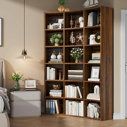 Semoic 71" Curved Bookshelf,Triple Width 6 Tier Bookcase with Storage Cabinet,Modern Tall Bookshelf with 18 Open Display Shelves, Floor Standing Book Shelf for Living Room,Brown