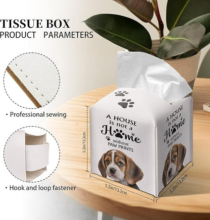 Grace Yonks Cute Beagle Tissue Box Cover Square, Beagle Dog Cube Case for Facial Tissues, 5.2" PU Leather(027)