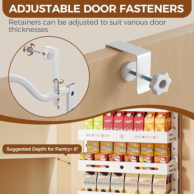 8-Tier Pantry Door Organizer, Large 2 IN 1 Wall Mount or Over The Door Pantry Organizer, Pantry Door Spice Rack with Adjustable Baskets, Over Door Organizer for Kitchen,（72.6×17.1×5.1in, White)