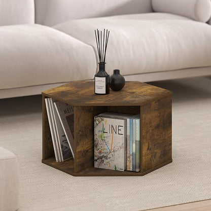 Furinno Simple Design Coffee Table, Hexagon Modern Center Table with Open Shelf, Vertical or Horizontal Side Table, for Living Room, Bedroom, Home Office, Amber Pine