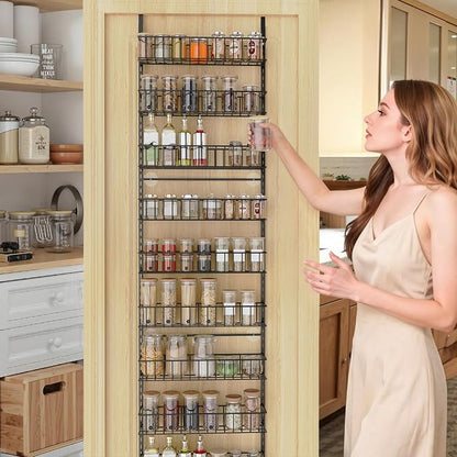 ElegantArray 9-Tier Pantry Door Oragnizer, Over The Door Pantry Organizer Rack and Storage, Hanging Spice Rack Shelves Door, Home Office Laundry Room Bathroom & Kitchen Organization, Black