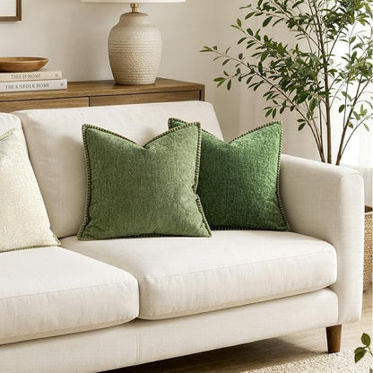 MIULEE Pack of 2 Couch Throw Pillow Covers 22x22 Inch Sage Green Farmhouse Decorative Pillow Covers with Stitched Edge Soft Chenille Solid Dyed Summer Pillow Covers for Sofa Bed Living Room