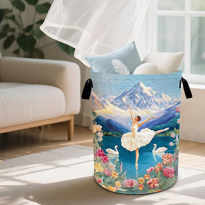 Ballet Print Laundry Basket Waterproof Laundry Hamper Foldable Laundry Bag with Handles for Bedroom, Bathroom, Office, Clothes Storage