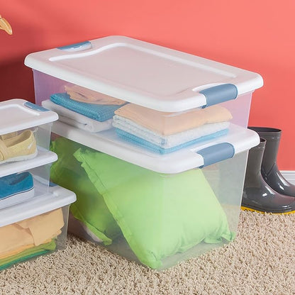 Sterilite 24-Pack Latching Box, Clear Plastic Under Bed Storage Bins with Lids, 32 Quart - Large Stackable Tote Organizer Containers for Closet, Bedroom, Bathroom, and Office Organization