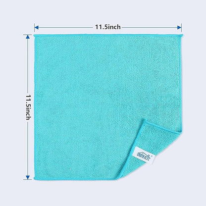 HOMEXCEL Microfiber Cleaning Cloth 210GSM, Pack of 12, Size:11.5" x 11.5", Ultra-Soft, High-Density Non-Abrasive Cleaning Towels for Cars, Glass, Kitchen, Reusable Rags, Blue/Green/Yellow/Pink