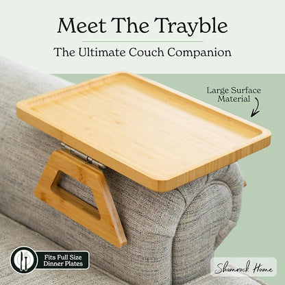 Shamrock Home Bamboo Trayble Couch Arm Table, Clip On Tray Sofa Table for Couches. Sofa Arm Tray for TV Dinners, Remotes, Drinks, Snacks and Small Spaces - 13.75 x 9.5inch, Beige