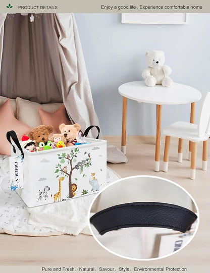 Rectangular Animal Pattern Storage Bin, Decorative Canvas Laundry Basket with Dual Handles, Foldable Toy & Household Organizer, Multipurpose Party Gift Basket for Home Bedroom Dorm