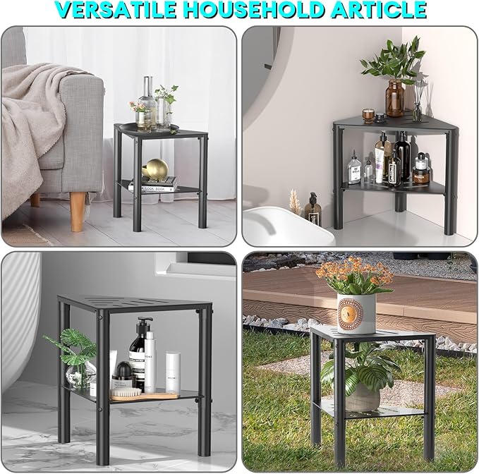 Shower Stool for Shaving Legs, Shower Step Stool for Inside Shower, Non-Slip Spa Shower Foot Rest Stool, Corner Bathroom Shower Bench Bath Seat with Storage Shelf for Small Shower Spaces